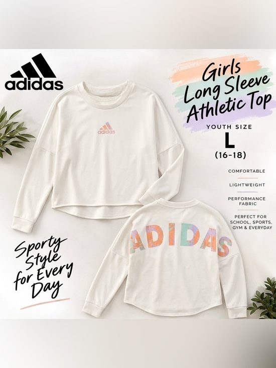 adidas Other - adidas Girls Long Sleeve Shirt Youth L 16-18 Sport Gameday Pastel Graphic
